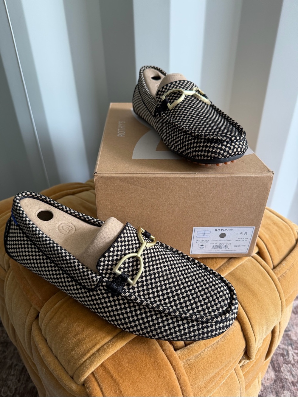 NIB Rothy’s Double Bit Driver Classic Micro Check Loafers 8.5 - Picture 7 of 8
